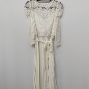 Gigot Sleeve Lace Bodice Belted Dress